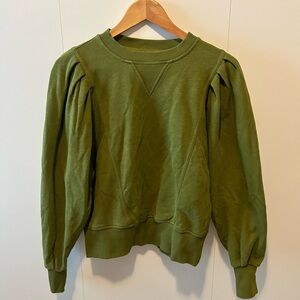 Sold Out NYC Puff Sleeve Organic Cotton Sweatshirt Olive Green sz small